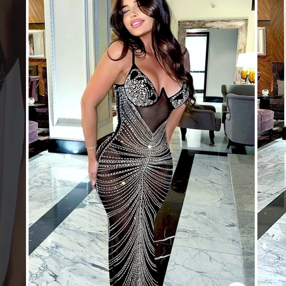 Black mesh rhinestone underwire mermaid gown